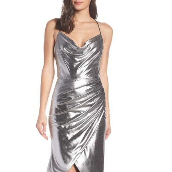 NWT Bardot Runway Silver Midi Dress - Picture 1 of 5